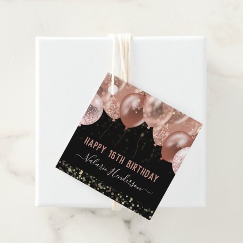 16th Birthday Pink Balloons Favor Tags