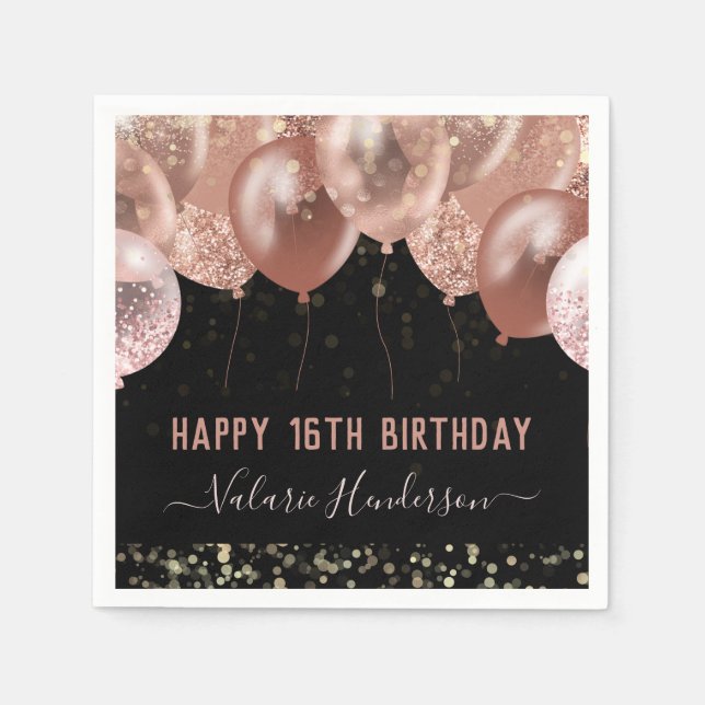 16th Birthday Pink Balloons Napkins (Front)