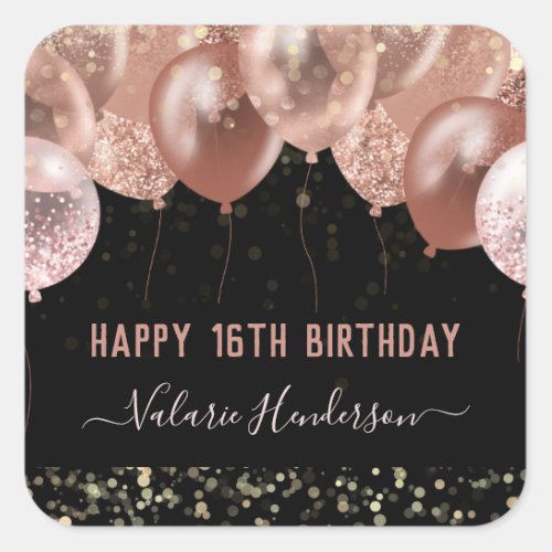 16th Birthday Pink Balloons Square Sticker