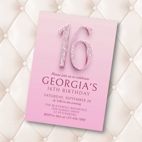 16th Birthday Pink Diamonds Invitation