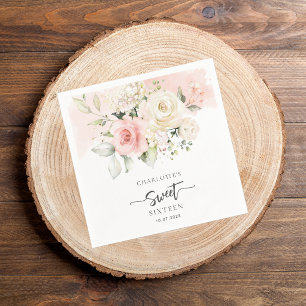 16th Birthday Pink Floral Party Paper Napkins