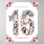 16th Birthday Pink Flower Girl Photo Collage White Poster at Zazzle