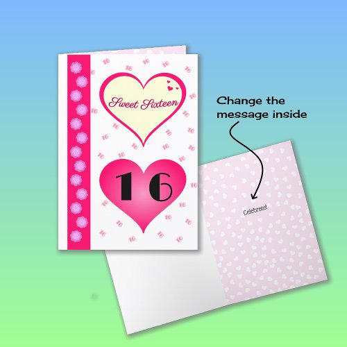 16th birthday pink hearts card