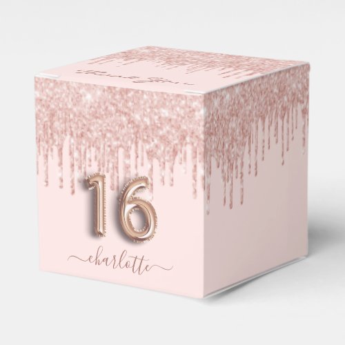 16th birthday pink rose gold glitter thank you favor boxes