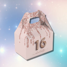 16th birthday pink rose gold glitter thank you favor boxes