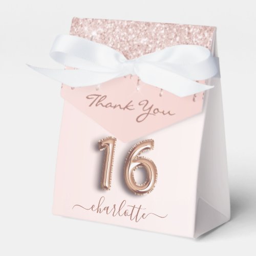 16th birthday pink rose gold glitter thank you favor boxes