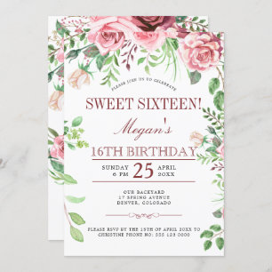 16th Birthday Pink Roses Chic Sweet Sixteen Party Invitation