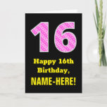 [ Thumbnail: 16th Birthday: Pink Stripes and Hearts "16" + Name Card ]