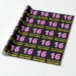 [ Thumbnail: 16th Birthday: Pink Stripes and Hearts "16" + Name Wrapping Paper ]