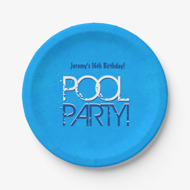 16th Birthday Pool Party Save the Date P04Z Paper Plates (Front)