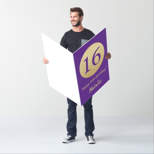 16th Birthday Purple and Gold Extra Large Jumbo Card