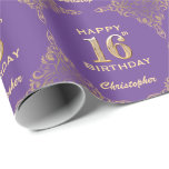 16th Birthday Purple and Gold Glitter Frame Wrapping Paper<br><div class="desc">16th Birthday Purple and Gold Glitter Frame Wrapping Paper. For further customization,  please click the "Customize it" button and use our design tool to modify this template.</div>