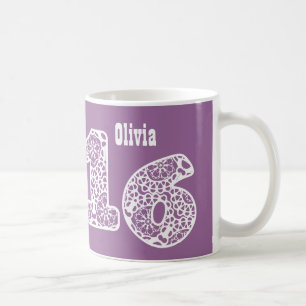 16th Birthday PURPLE and WHITE Lace Numbers V09 Coffee Mug