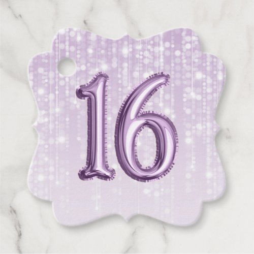 16th Birthday Purple Foil Balloon Twinkle Light Favor Tags