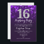 16th Birthday - Purple Silver Invitation<br><div class="desc">16th Birthday Invitation.
Elegant purple white design with faux glitter silver. Adult birthday. Features diamonds and script font. men or women bday invite.  Perfect for a stylish birthday party. Message me if you need further customization.</div>