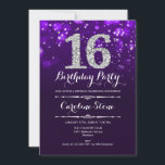 16th Birthday - Purple Silver Invitation<br><div class="desc">16th Birthday Invitation.
Elegant purple white design with faux glitter silver. Adult birthday. Features diamonds and script font. men or women bday invite.  Perfect for a stylish birthday party. Message me if you need further customization.</div>