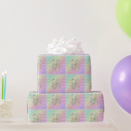 16th Birthday Rainbow Butterfly Flower Quilt Wrapping Paper