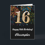 16th Birthday Rainbow Fireworks Black and Gold Card<br><div class="desc">16th Birthday Black and Gold Colorful Balloons Birthday Card. For further customization,  please click the "Customize it" button and use our design tool to modify this template.</div>