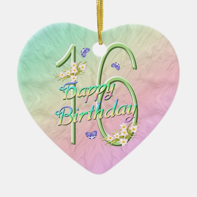 16th Birthday Rainbow Keepsake Heart Ornament (Front)