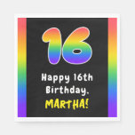 [ Thumbnail: 16th Birthday: Rainbow Spectrum # 16, Custom Name Napkins ]