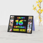 [ Thumbnail: 16th Birthday: Rainbow Text, Custom Photos & Name Card ]