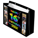 [ Thumbnail: 16th Birthday: Rainbow Text, Custom Photos & Name Gift Bag ]