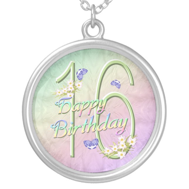 16th Birthday Rainbows and Butterflies Necklace (Front)
