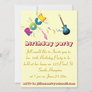 16th Birthday rock invitation card.