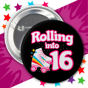 16th Birthday Roller Skating 16 Years Old Skate Button