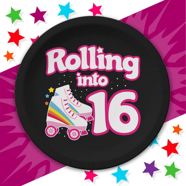 16th Birthday Roller Skating 16 Years Old Skate Paper Plates (Creator Uploaded)