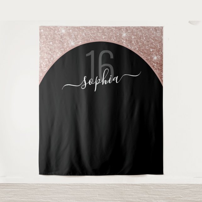 16th Birthday Rose Gold Glitter Arch Personalized Tapestry (Front)
