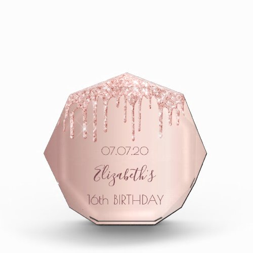 16th birthday rose gold glitter drips pink 16 acrylic award