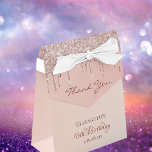 16th Birthday rose gold glitter glam thank you Favor Boxes<br><div class="desc">Elegant,  classic,  glamorous and girly for a Sweet 16th birthday party favors.  Rose gold ombre,  gradient background. With the text: 16th Birthday and Thank You written with a modern dark rose colored hand lettered style script.  Template for a name and a date.</div>
