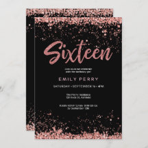 16th birthday rose gold glitter Invitation