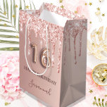 16th birthday rose gold glitter pink balloon style medium gift bag<br><div class="desc">Elegant, classic, glamorous and girly for a Sweet 16, 16th birthday party. Rose gold and blush pink, gradient background. Decorated with rose gold, pink faux glitter drips, paint dripping look. Personalize and add a name. With the text: Happy Birthday. The name is written with a modern dark rose colored hand...</div>