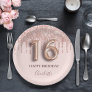 16th birthday rose gold glitter pink balloon style paper plates