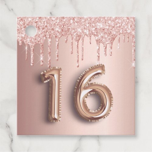 16th Birthday rose gold glitter thank you balloon Favor Tags