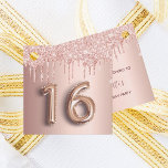 16th Birthday rose gold glitter thank you balloon Favor Tags<br><div class="desc">A girly and trendy favor tag for a 16th birthday party. A feminine pink, rose gold faux metallic looking background decorated with faux rose gold glitter drips and number 16 written with a balloon style font on the front. Back: The text: Thank you for coming. Personalize and add a name...</div>