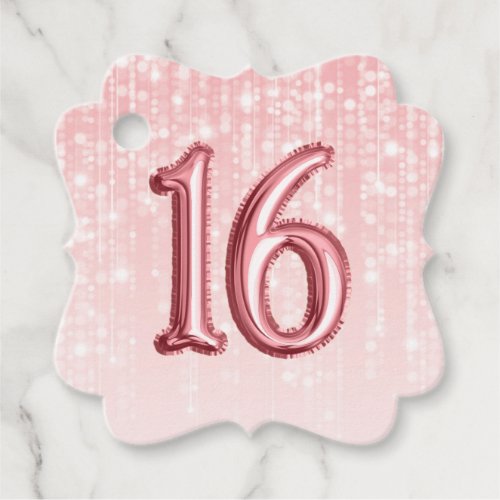 16th Birthday Rose Pink Foil Balloon Twinkle Light Favor Tags