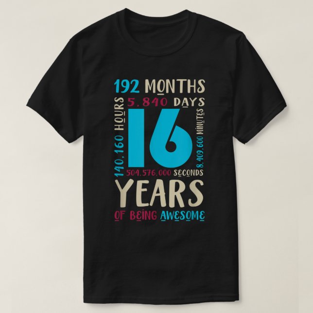 16th Birthday Shirt Kids Gift 16 Year Old Boys Gir (Design Front)
