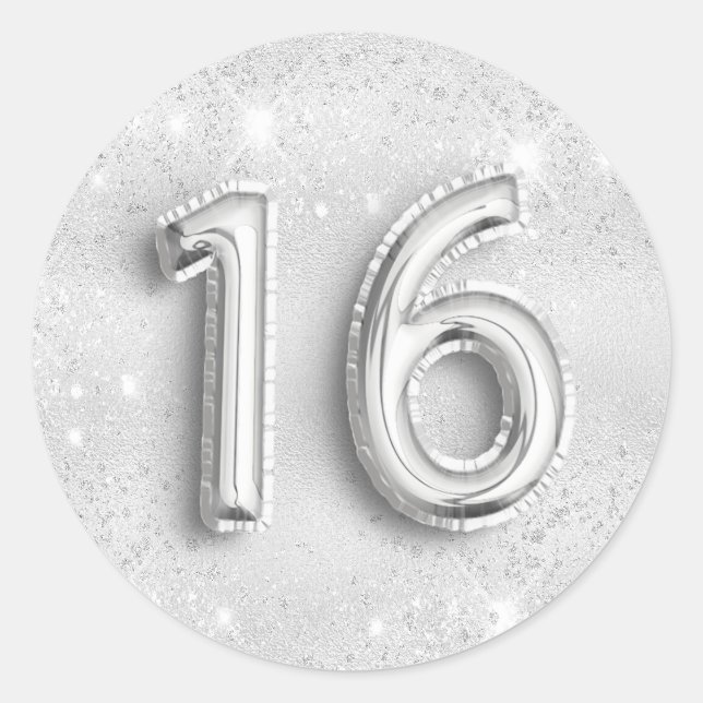 16th birthday silver glitter dust number 16 classic round sticker (Front)