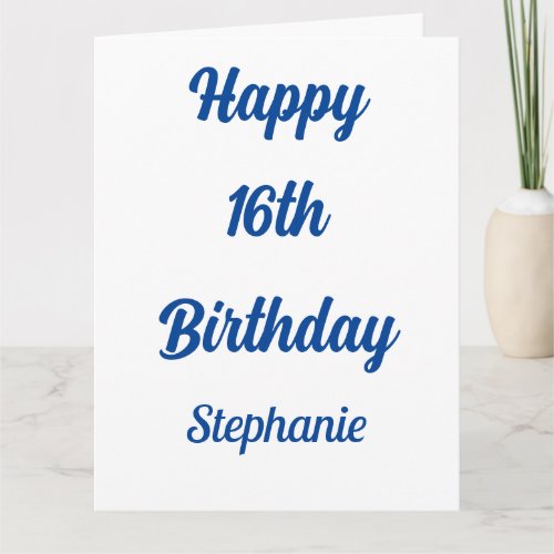 16th Birthday Sixteen Custom Name Blue White 2024 Card