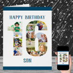 16th Birthday Son Number 16 Photo Collage Big Card<br><div class="desc">Say Happy 16th Birthday Son with a unique birthday card and your own custom photo collage. The template is set up for you to edit Happy Birthday Son to brother, or any other name you like and add up to 11 different photographs. You can also edit the messages inside the...</div>