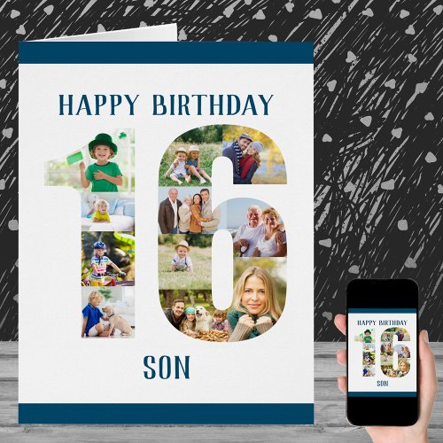 16th Birthday Son Number 16 Photo Collage Big Card