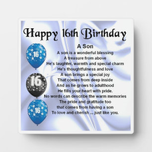 16th  Birthday Son Poem Plaque