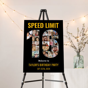 16th Birthday Speed Limit 16 Photo Collage Black Foam Board