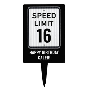 16th Birthday Speed Limit Black and White Sign Cake Topper