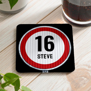 16th Birthday Speed Limit CUSTOMIZABLE Square Paper Coaster