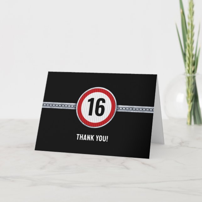 16th Birthday Speed Limit Letterpress Thank You Card (Front)
