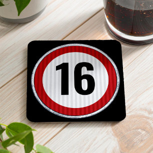16th Birthday Speed Limit Square Paper Coaster